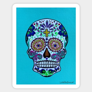 Dia de Los Muertos Skull on Aqua Sticker